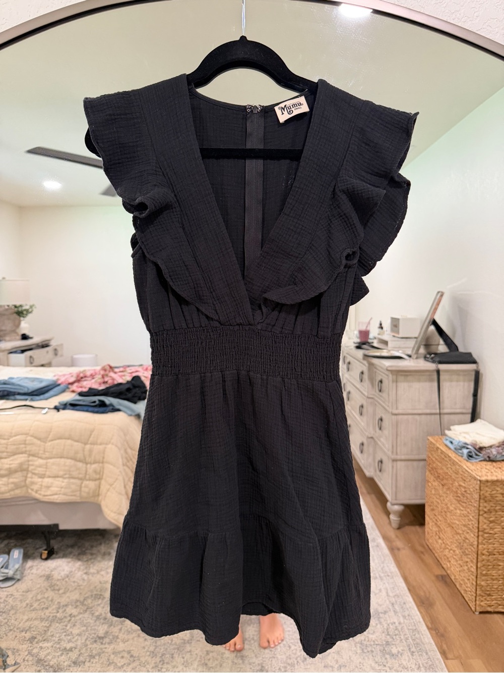 Show Me Your MuMu Black Ruffle V-Neck Mini Dress